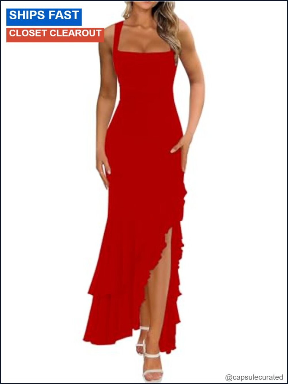 Elegant Ruched Bodycon Maxi Dress High Slit Tiered Ruffle Formal Cocktail Party